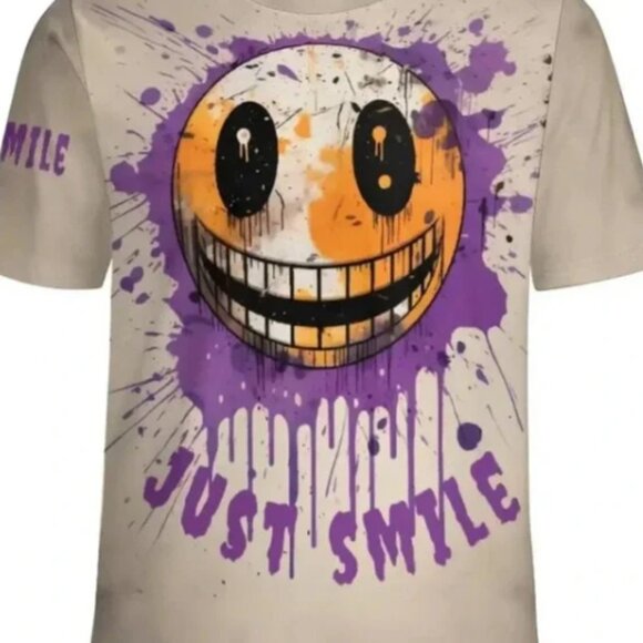 New Men’s Distorted Smiley Face Graphic Tee - Picture 3 of 3